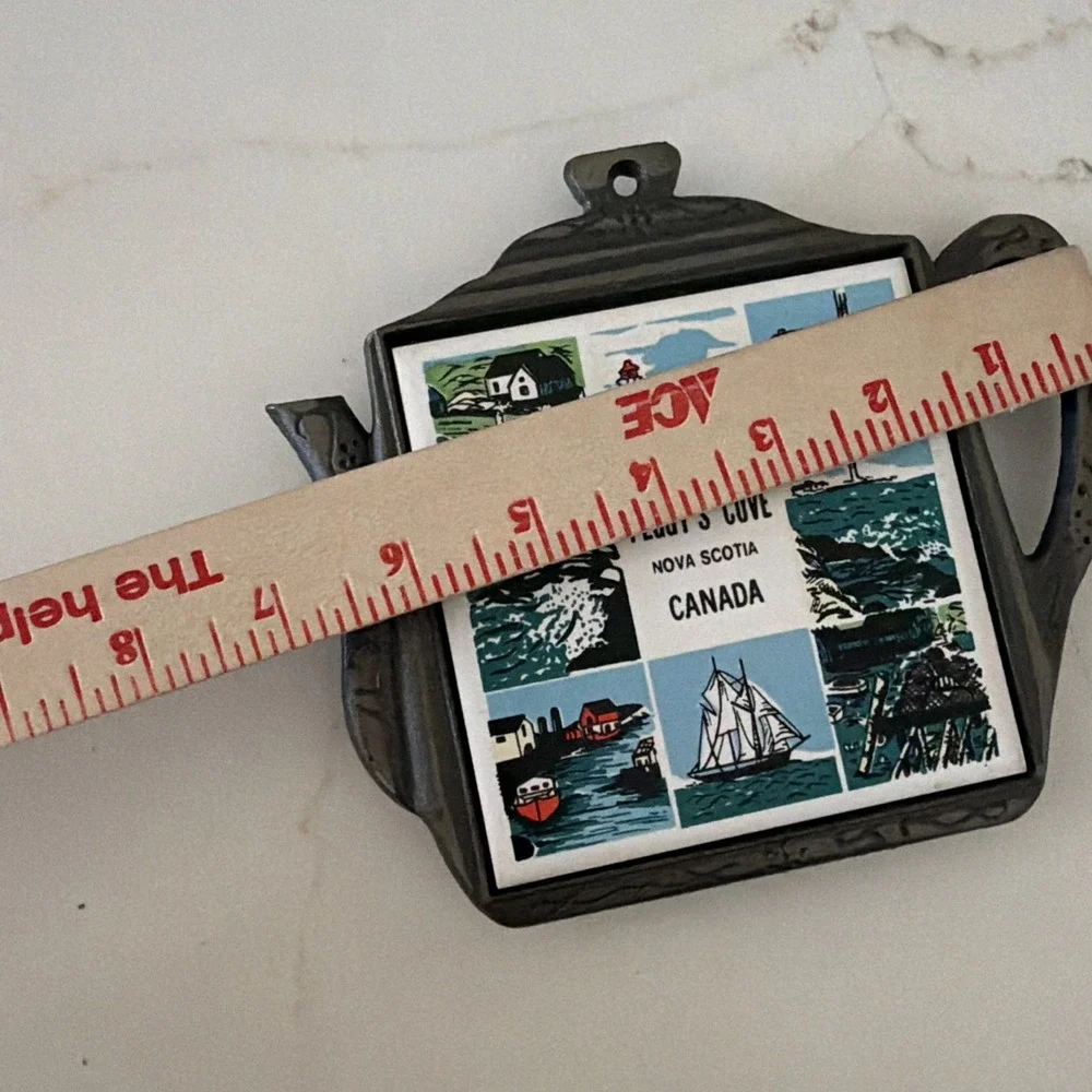 Vintage Peggy's Cove Nova Scotia trivet cast iron & tile hot pad wall decor 80s
